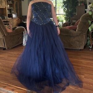 Navy Blue Strapless Gown with corset